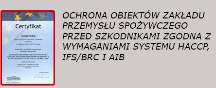 Ochrona obiektów zakładu przemysłu spożywczego przed szkodnikami zgodna z wymaganiami systemu HACCP, IFS/BRC I AIB